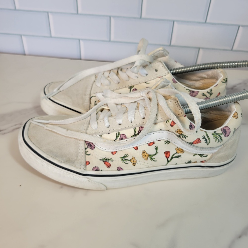 VANS OLD SKOOL Low Top Shoes CREAM POPPY FLORAL Womens 7.5 Mens 6.0